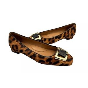 Talbots Leopard-Print Haircalf Pointed Toe Flats with Gold Buckle